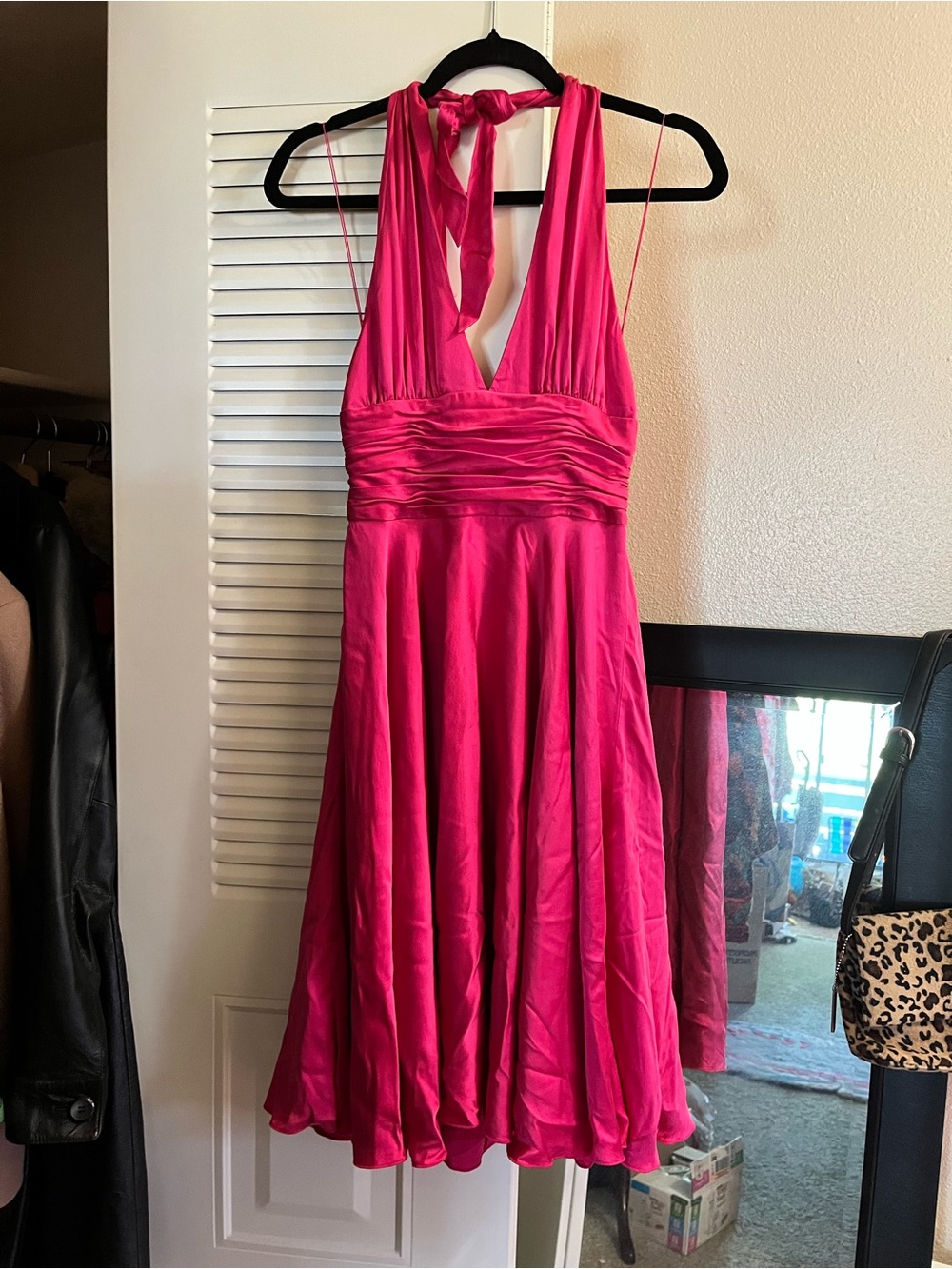 Y2K Silk Halter V-Neck Pink Evening Dress